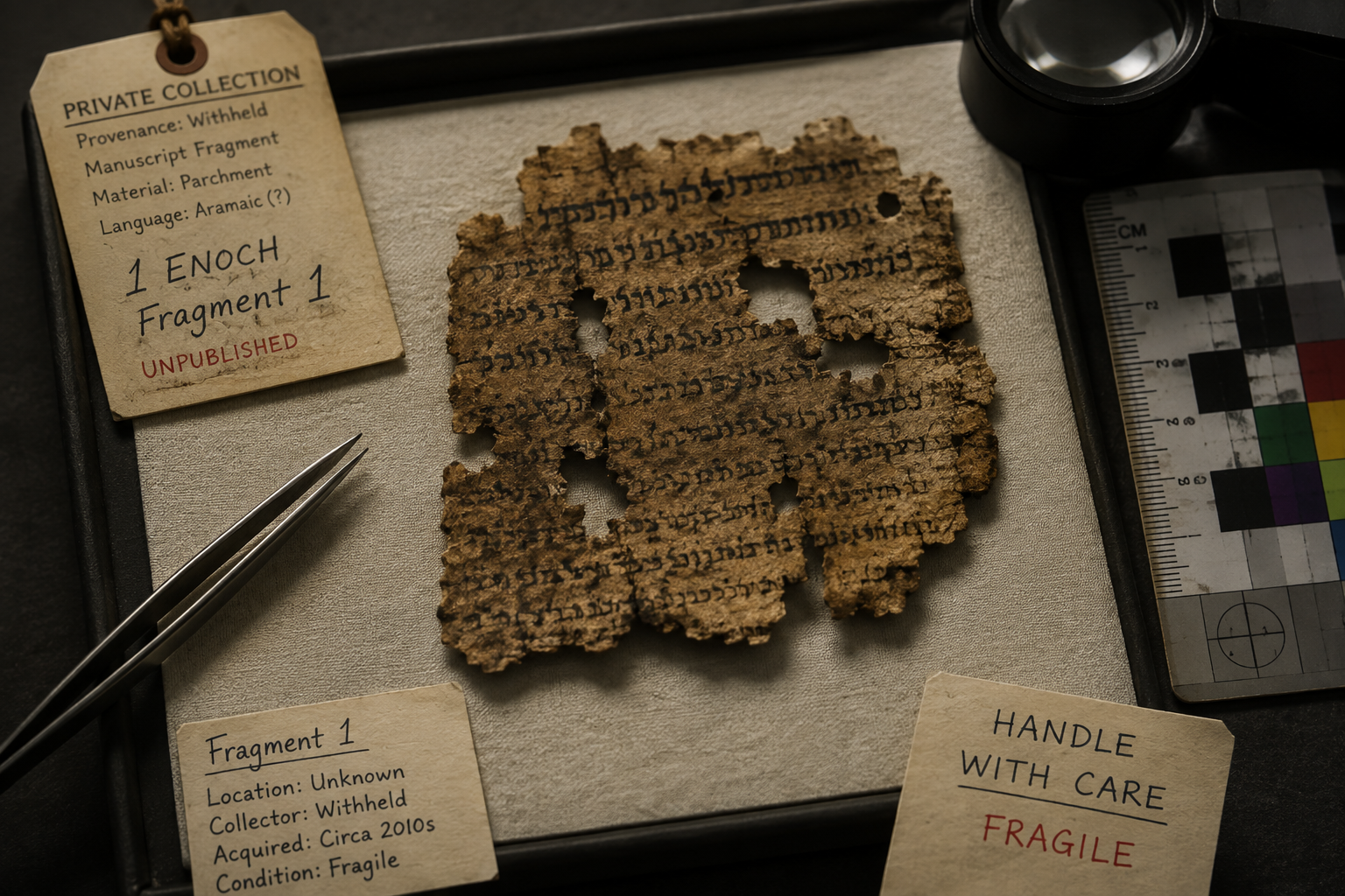 Fictional reconstruction of an unpublished manuscript fragment on a conservation surface